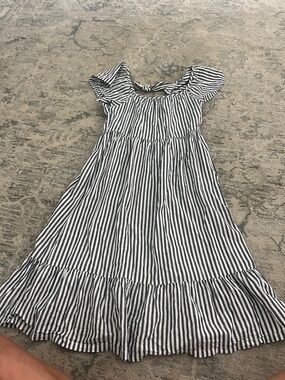Old Navy Navy and White Striped Flutter-Sleeve Dress